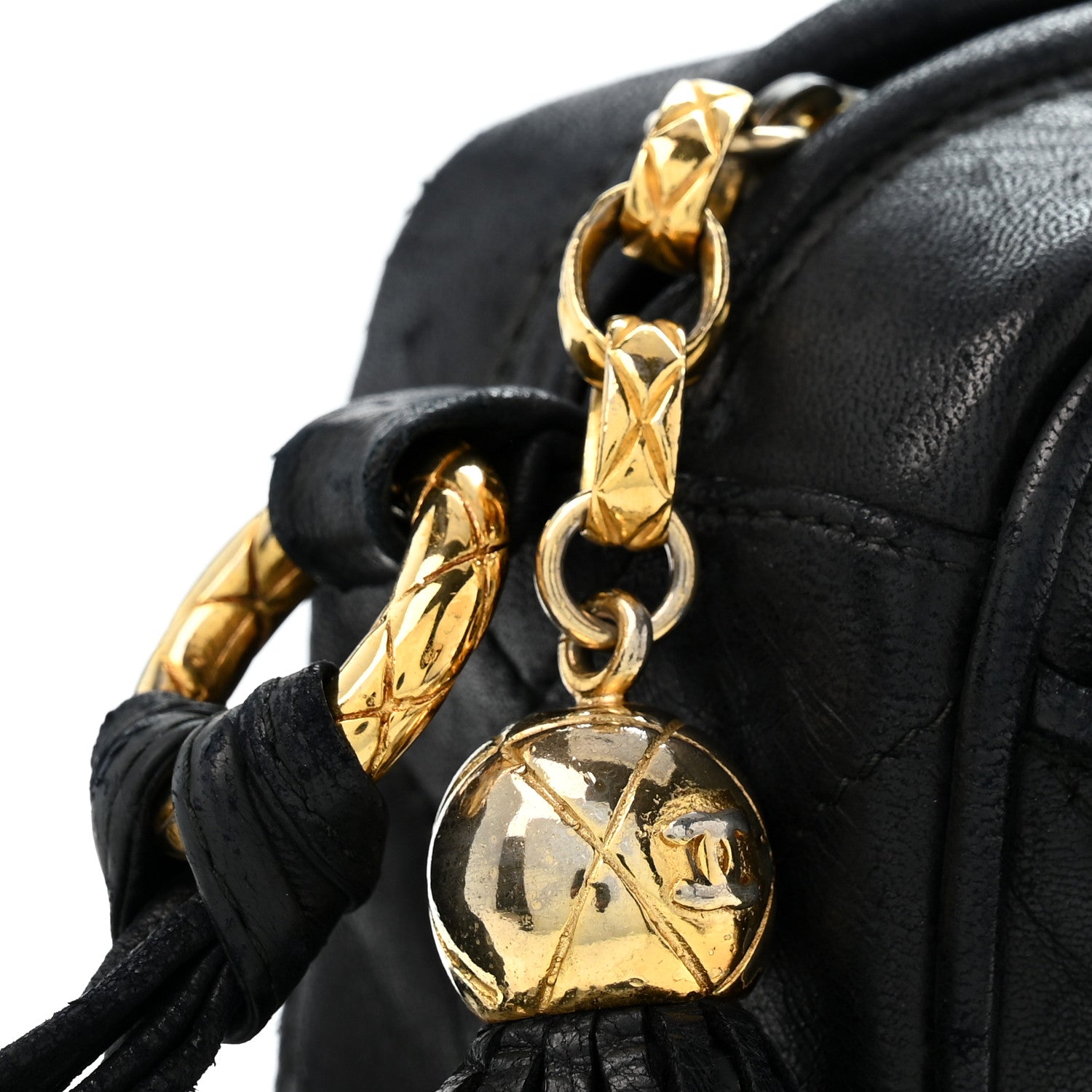 Chanel Lambskin Chevron Quilted Tassel Camera Case Black 12 of 14