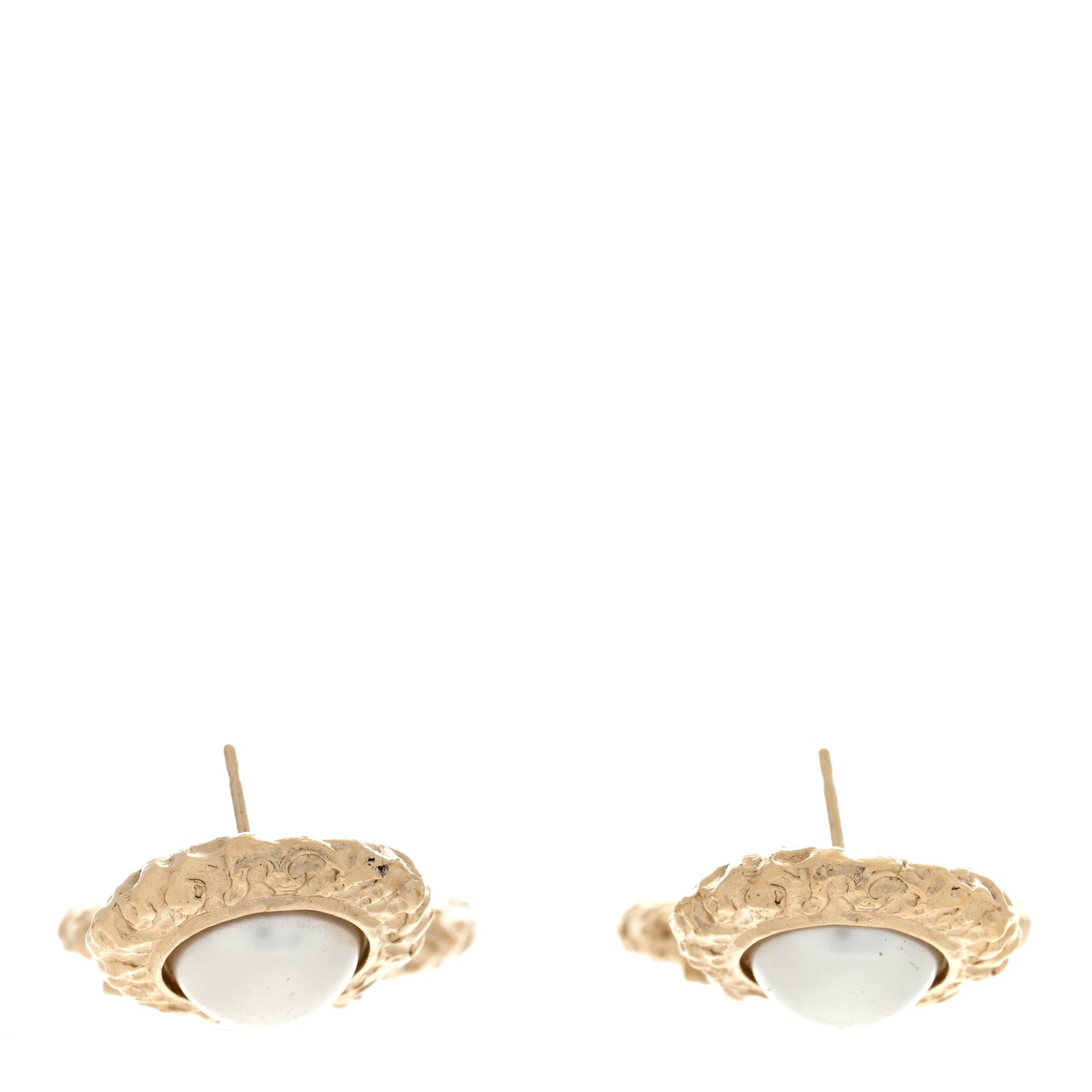 Crystal Pearl Textured CC Round Drop Earrings Gold