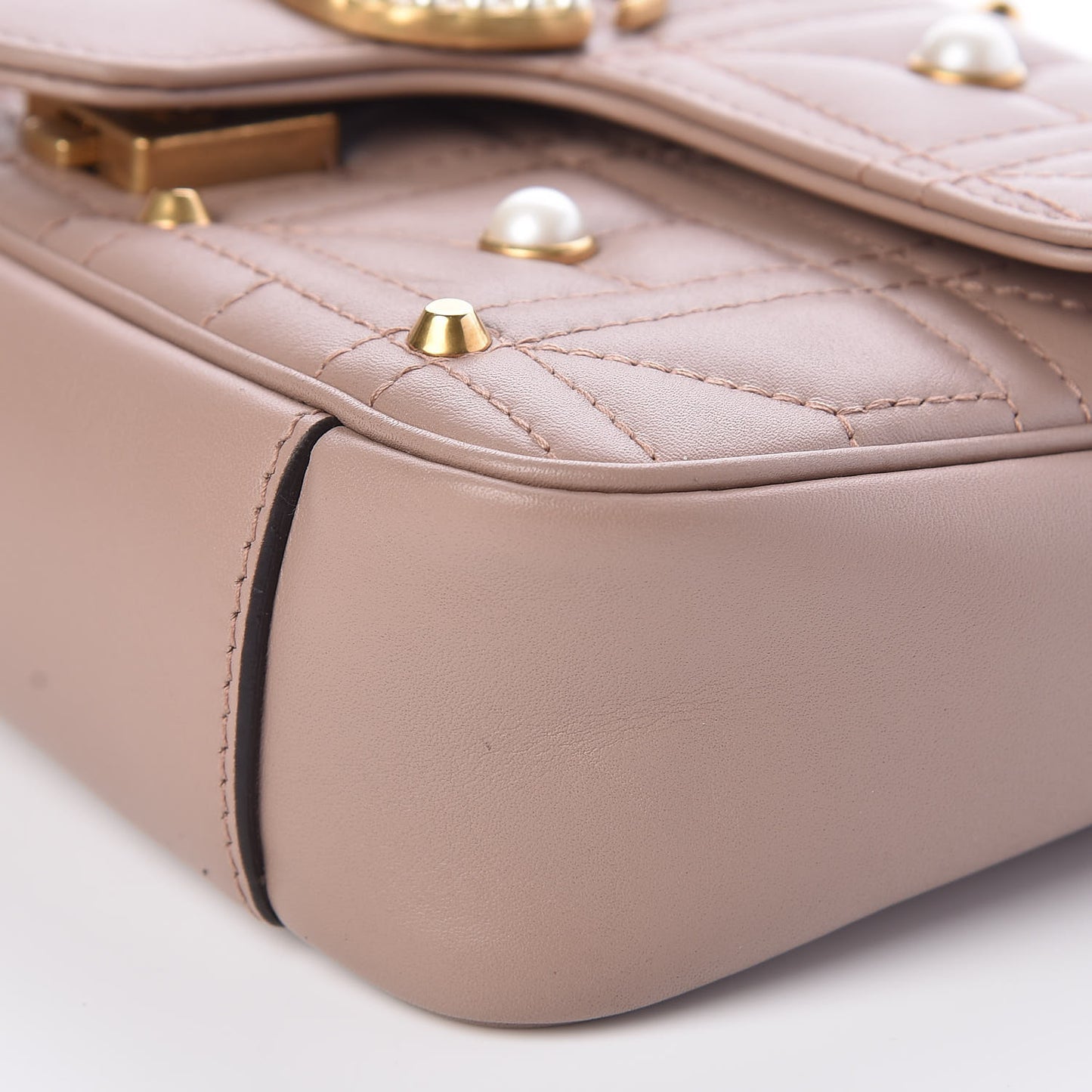 Calfskin Matelasse Studded Mini Pearly GG Marmont Shoulder Bag Porcelain Rose