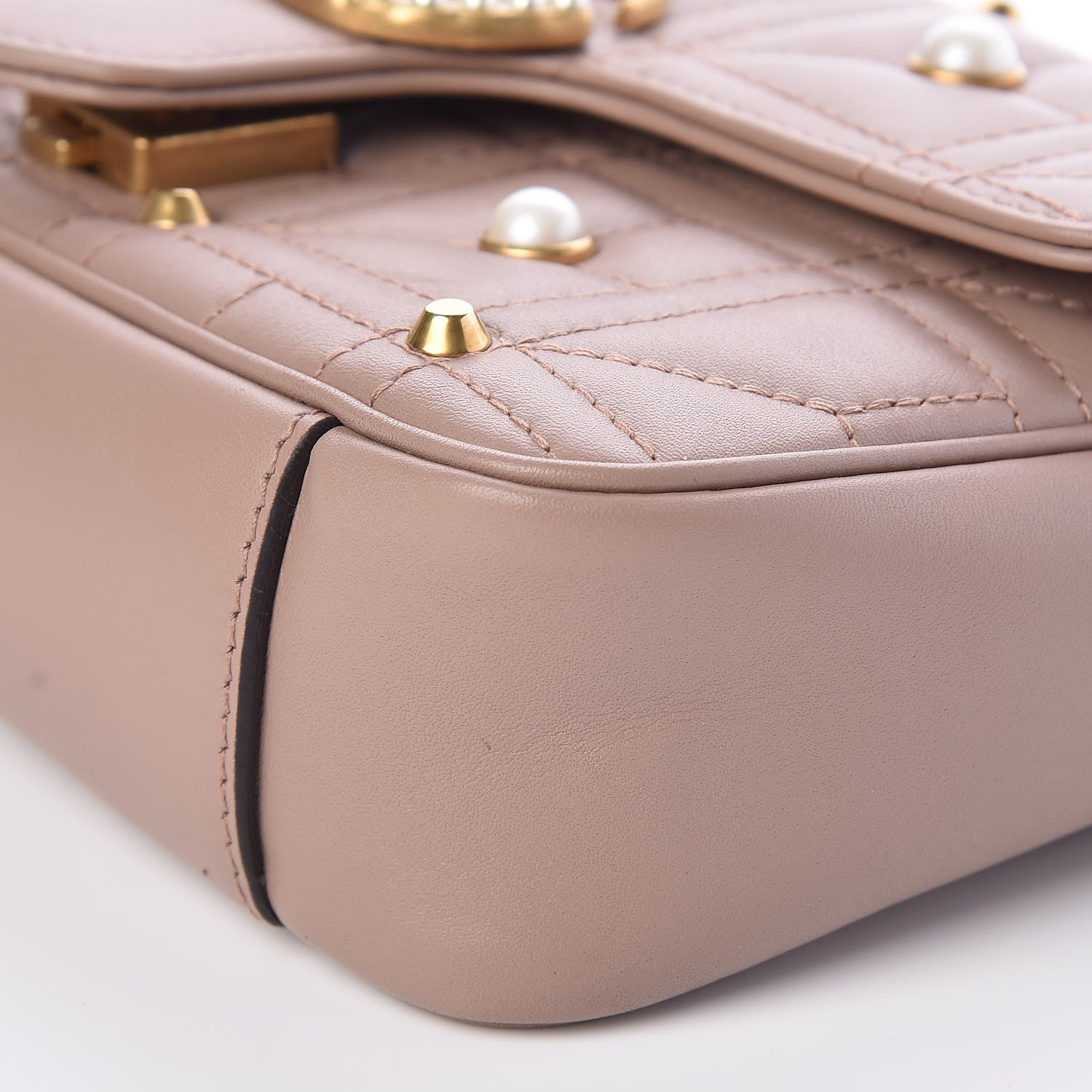 Gucci Calfskin Matelasse Studded Mini Pearly GG Marmont Shoulder Bag Porcelain Rose 6 of 9