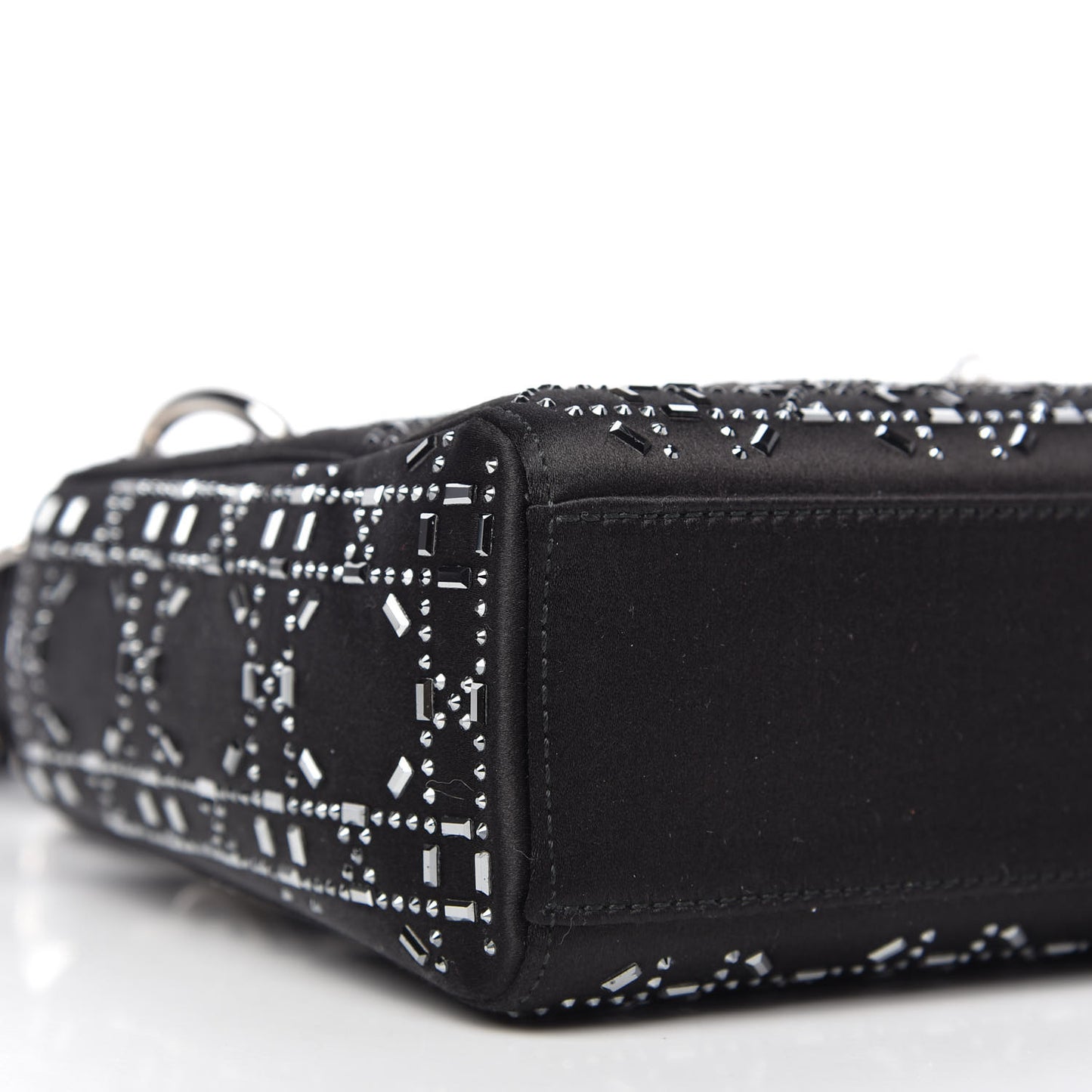 Satin Crystal Cannage Mini Lady Dior Black