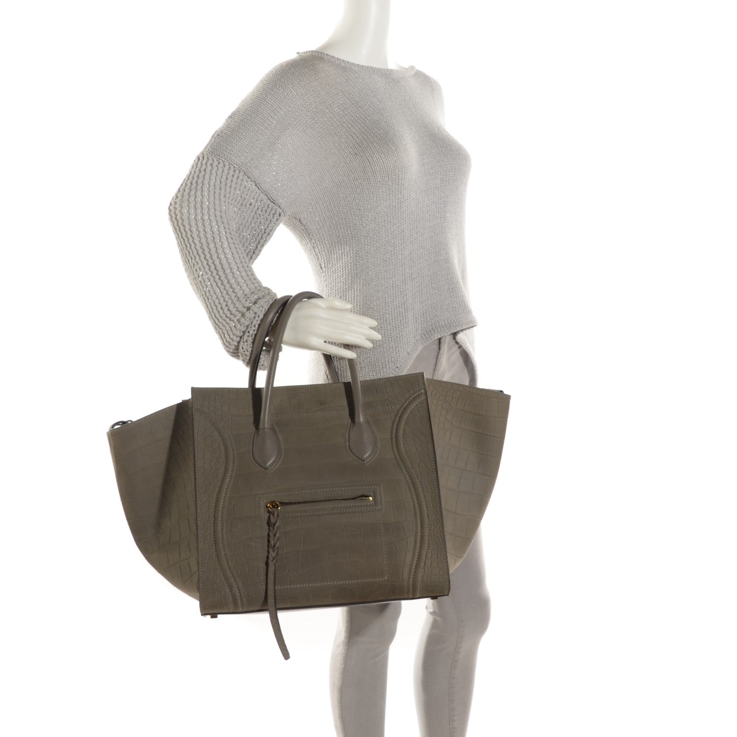 Celine Crocodile Embossed Nubuck Large Phantom Luggage Grey 2 of 10