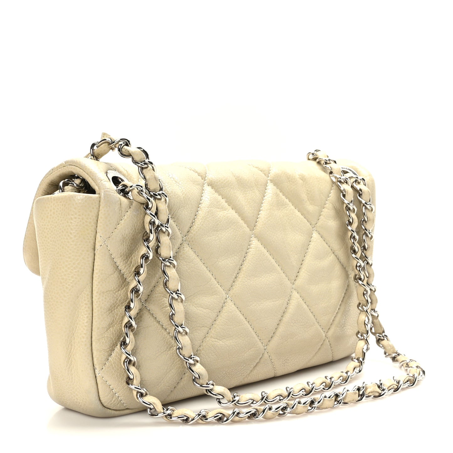 Glazed Caviar Quilted Small Nature Flap Bag Beige