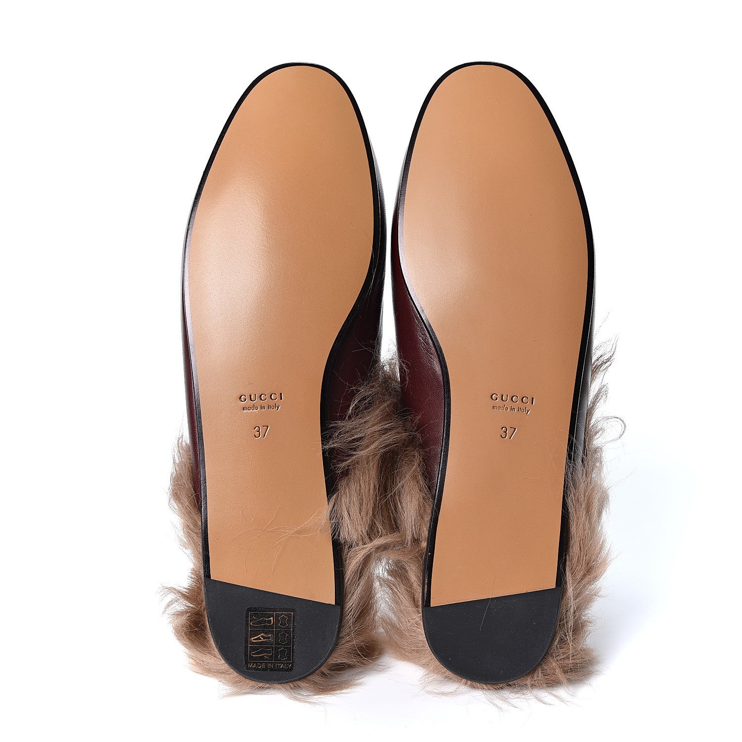 Gucci Malaga Kid Fur Womens Princetown Slippers 37 Vintage Bordeaux Naturale 7 of 9