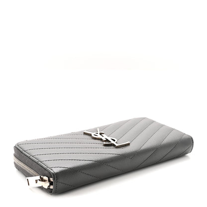 Saint Laurent Grain De Poudre Matelasse Chevron Monogram Zip Around Wallet Earth 4 of 7