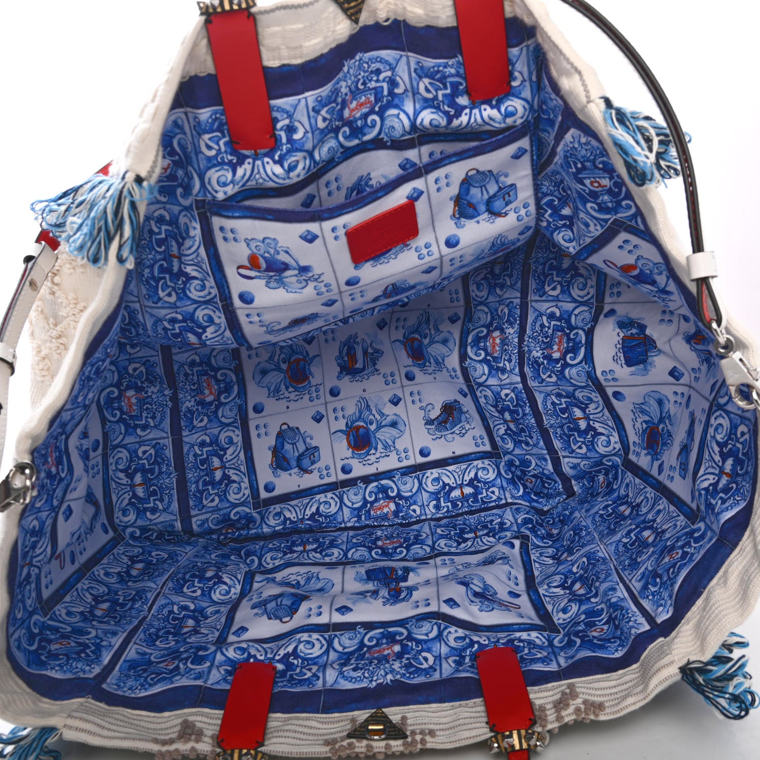 Christian Louboutin Cotton Embroidered Portugaba Tote Ivory Multi 4 of 4