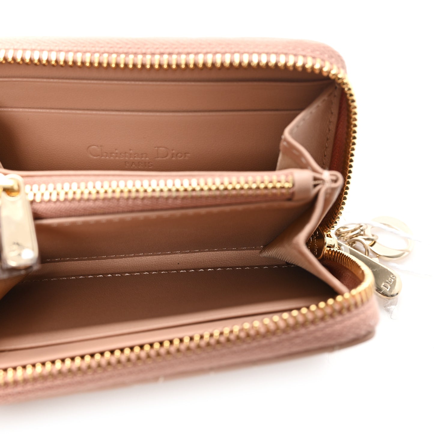 Lambskin Cannage Small Lady Dior Voyageur Coin Purse Rose Des Vents