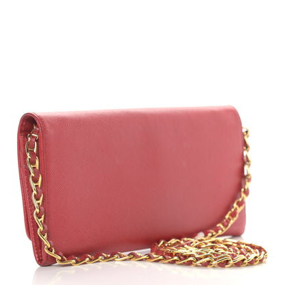 Prada Saffiano Metal Oro Chain Wallet Fuoco 3 of 17