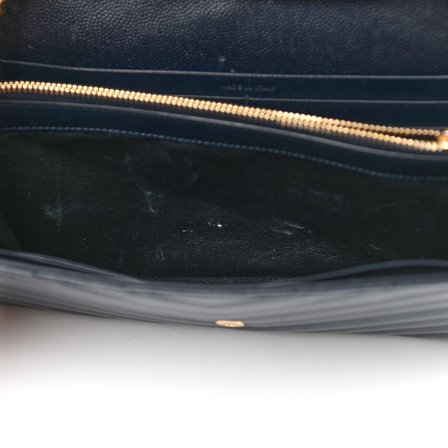 Saint Laurent Grain De Poudre Matelasse Chevron Monogram Chain Wallet Navy 12 of 15