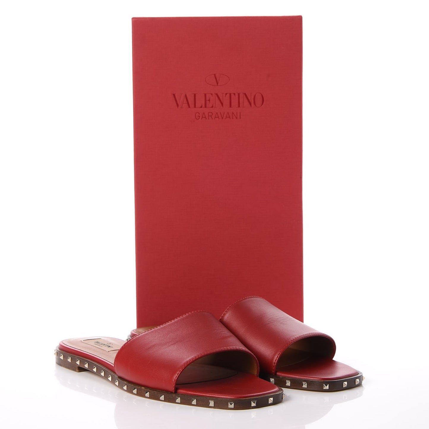 Nappa Soul Rockstud Flat Slide Sandals 38 Rosso