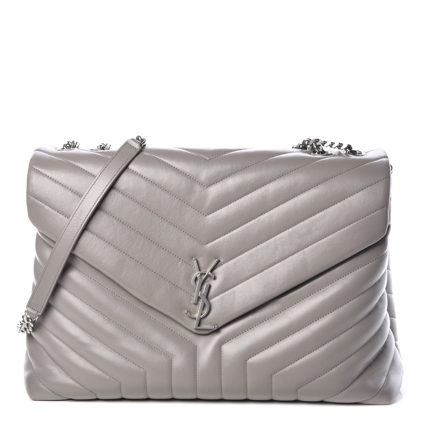Calfskin Y Quilted Monogram Large Loulou Chain Satchel Light Grey