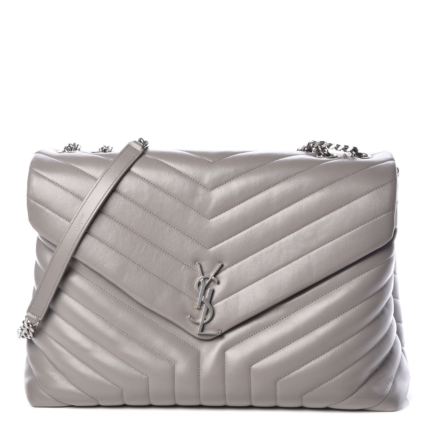 Saint Laurent Calfskin Y Quilted Monogram Large Loulou Chain Satchel Light Grey 1 of 12