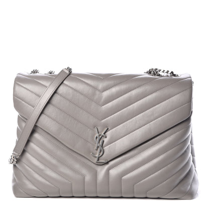 Saint Laurent Calfskin Y Quilted Monogram Large Loulou Chain Satchel Light Grey 1 of 12