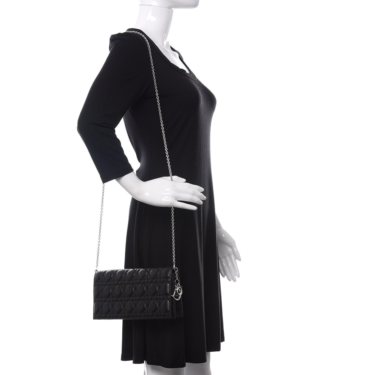 Lambskin Cannage Lady Dior Convertible Clutch Black