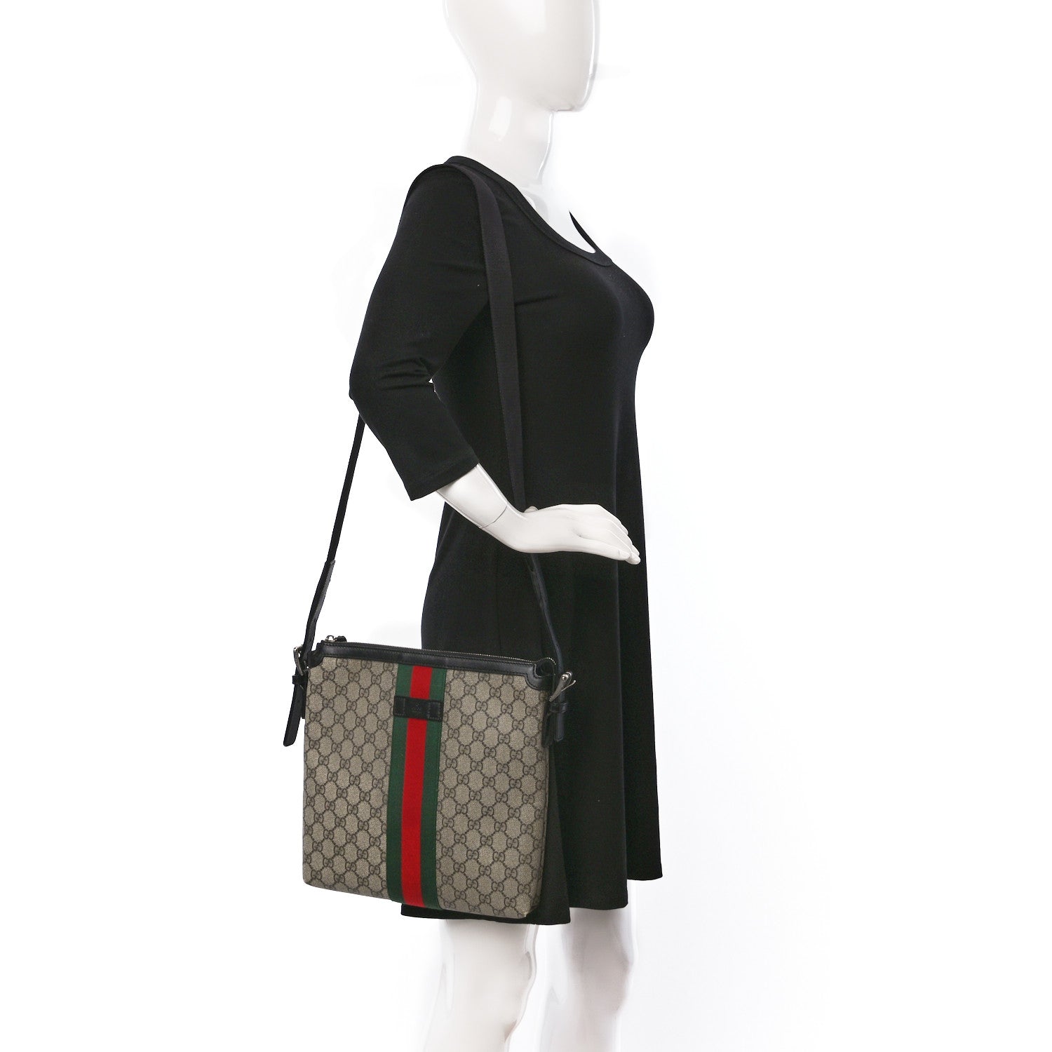 Gucci GG Supreme Monogram Web Messenger Bag Black 2 of 9