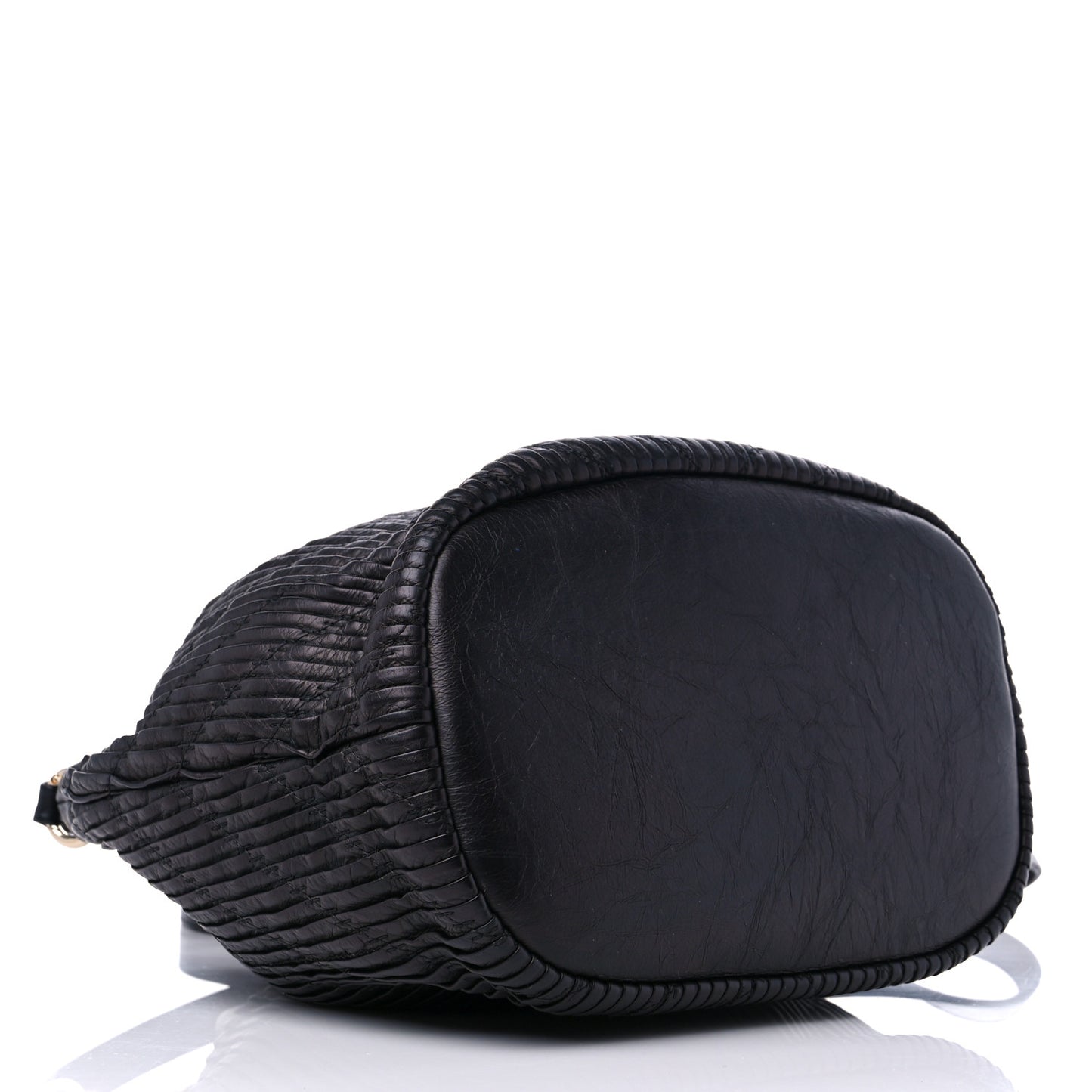 Iridescent Crumpled Calfskin Coco Pleats Drawstring Bag Black