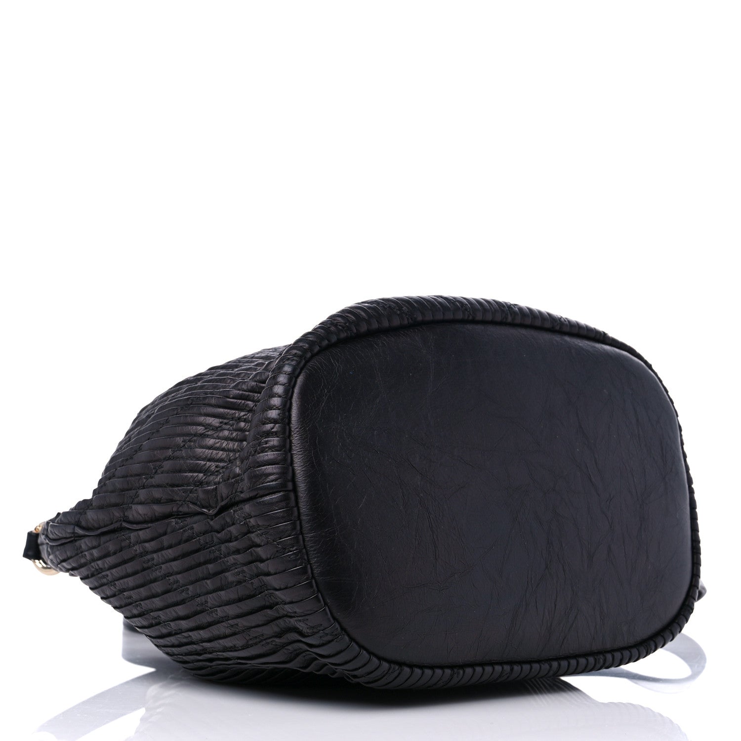 Chanel Iridescent Crumpled Calfskin Coco Pleats Drawstring Bag Black 4 of 9