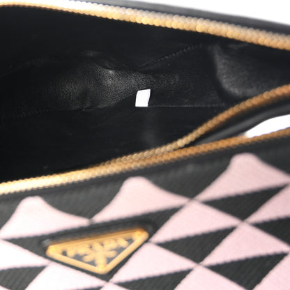 Prada Jacquard Calfskin Triangolo Symbole Embroidered Mini Triangle Double Bag Black Alabastro 5 of 10
