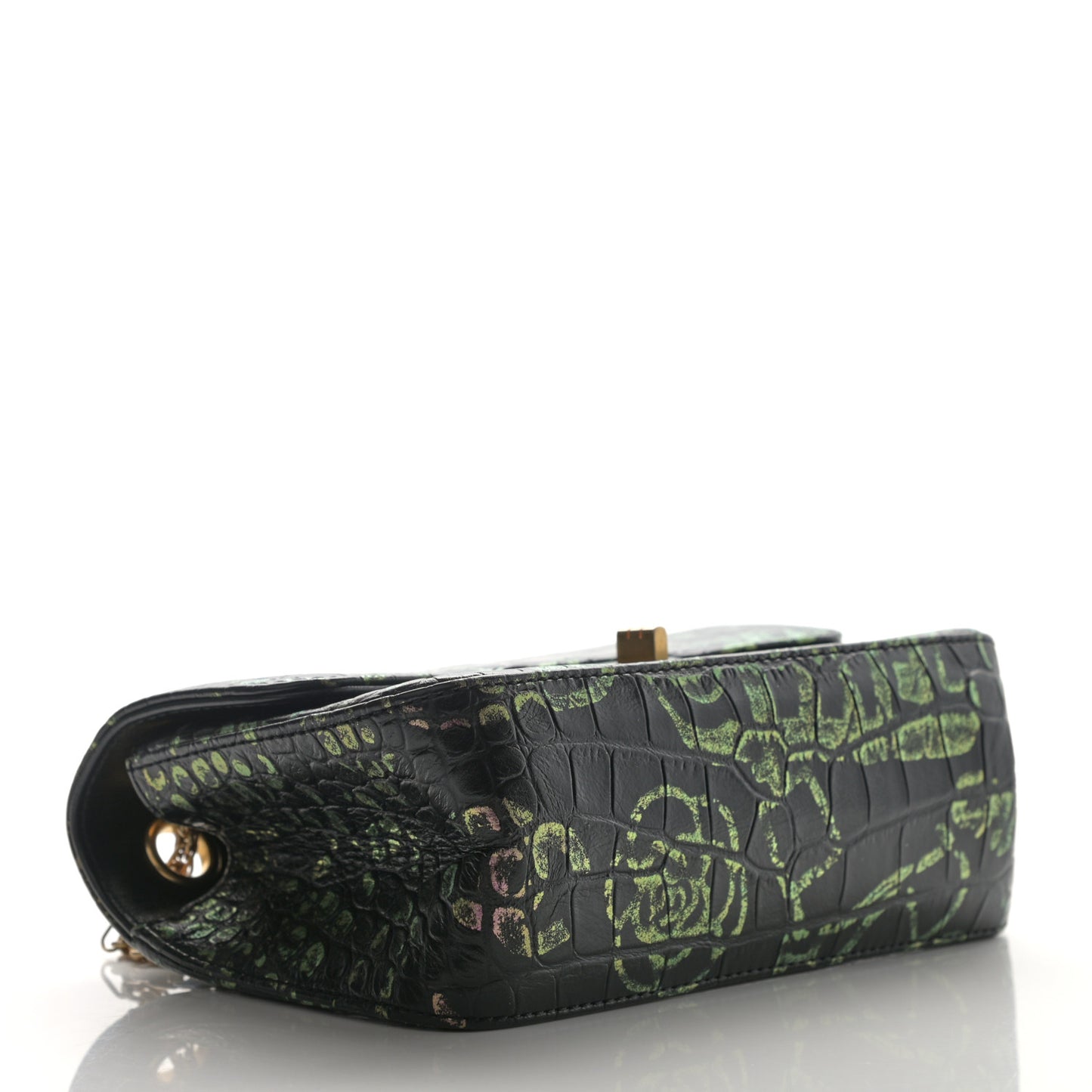 Calfskin Crocodile Embossed Graffiti 2.55 Mini Cocodile Reissue Flap Black Gold