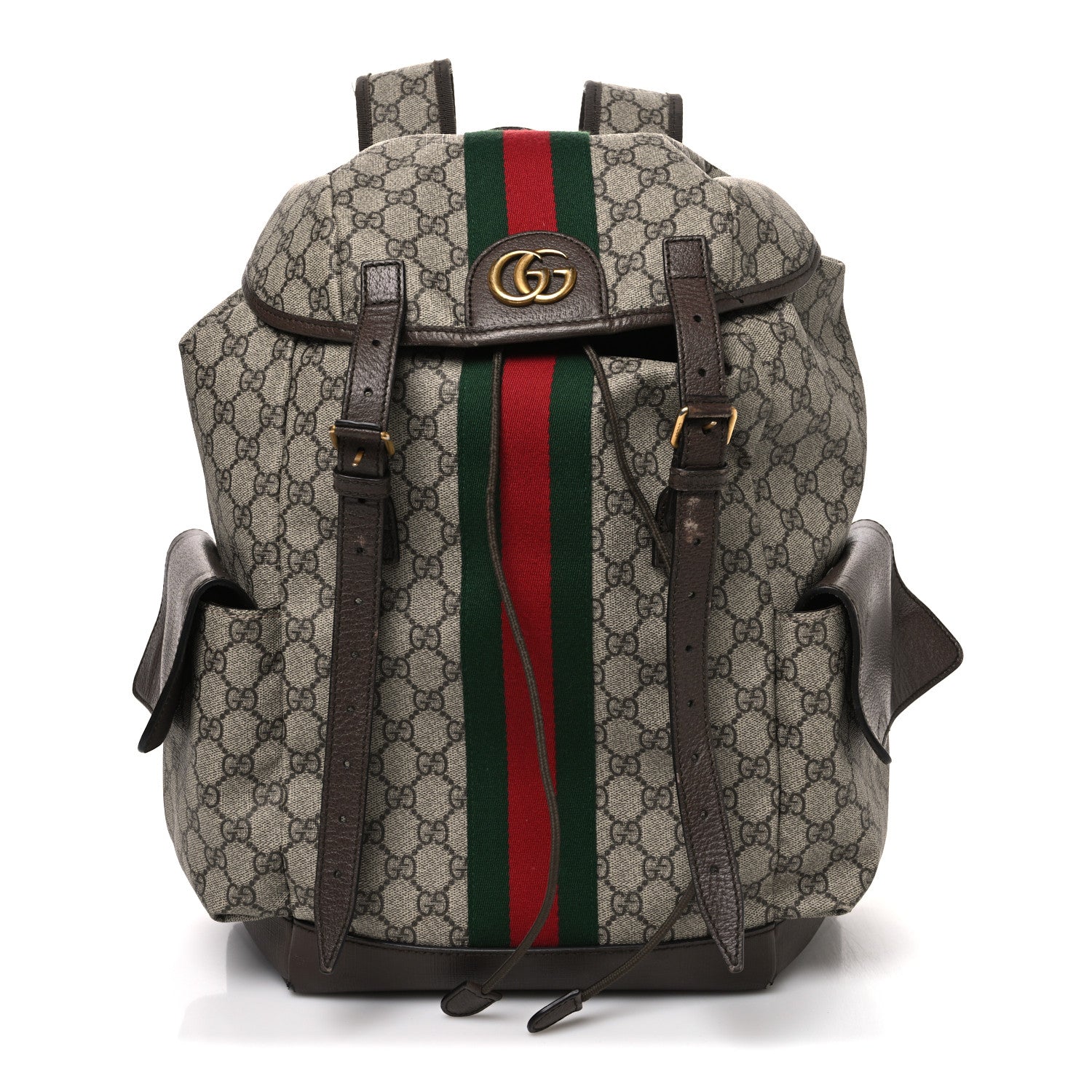 Gucci GG Supreme Monogram Medium Ophidia Double Buckle Backpack Brown 1 of 12
