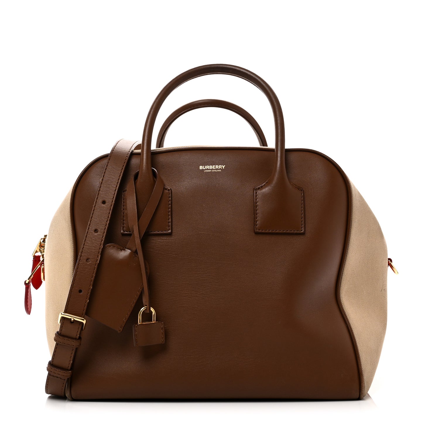Smooth Calfskin Canvas Medium Cube Bowling Bag Malt Brown