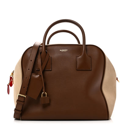 Burberry Smooth Calfskin Canvas Medium Cube Bowling Bag Malt Brown 1 of 9