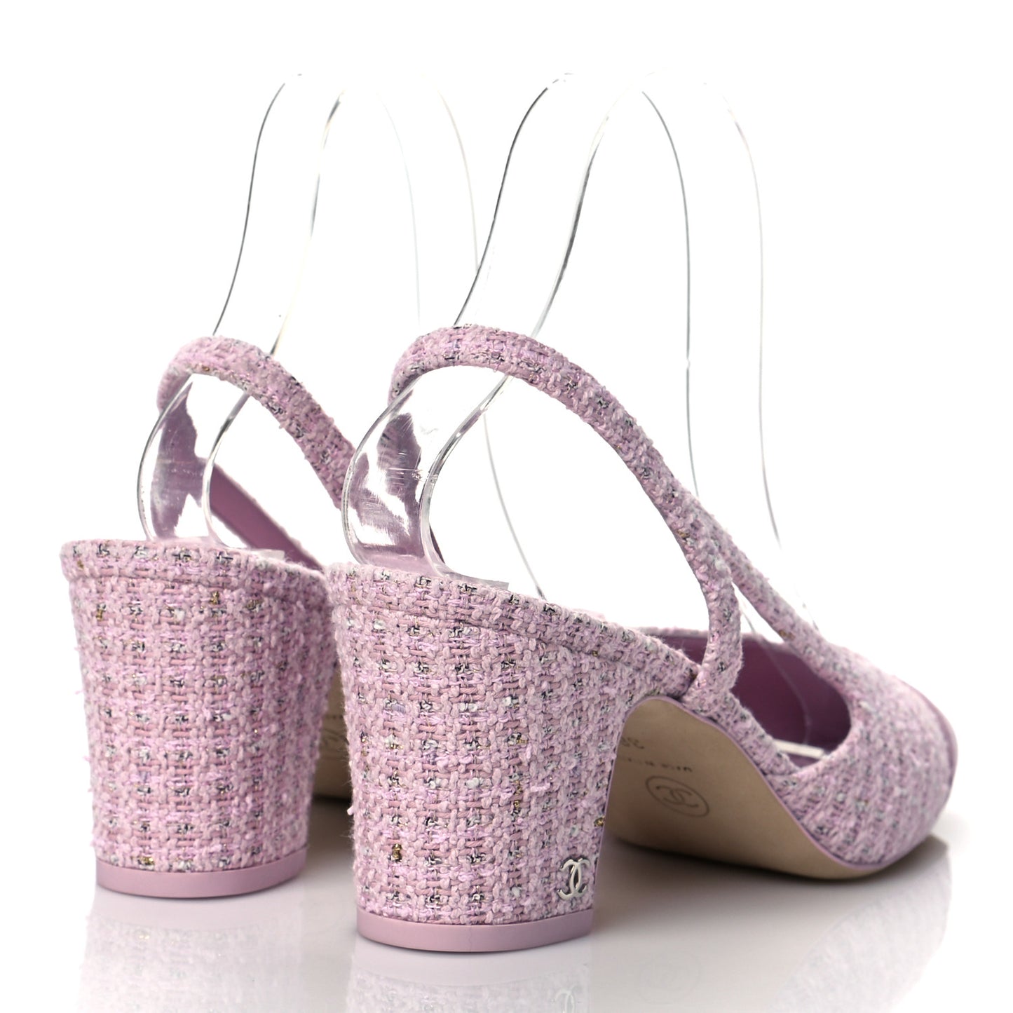 Tweed Lambskin Cap Toe CC Slingback Pumps 38 Pink