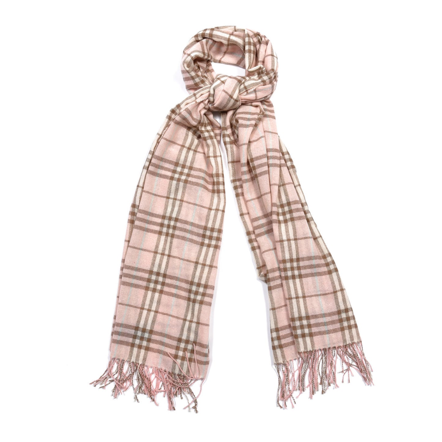 Cashmere Vintage Check Fringe Scarf Pink