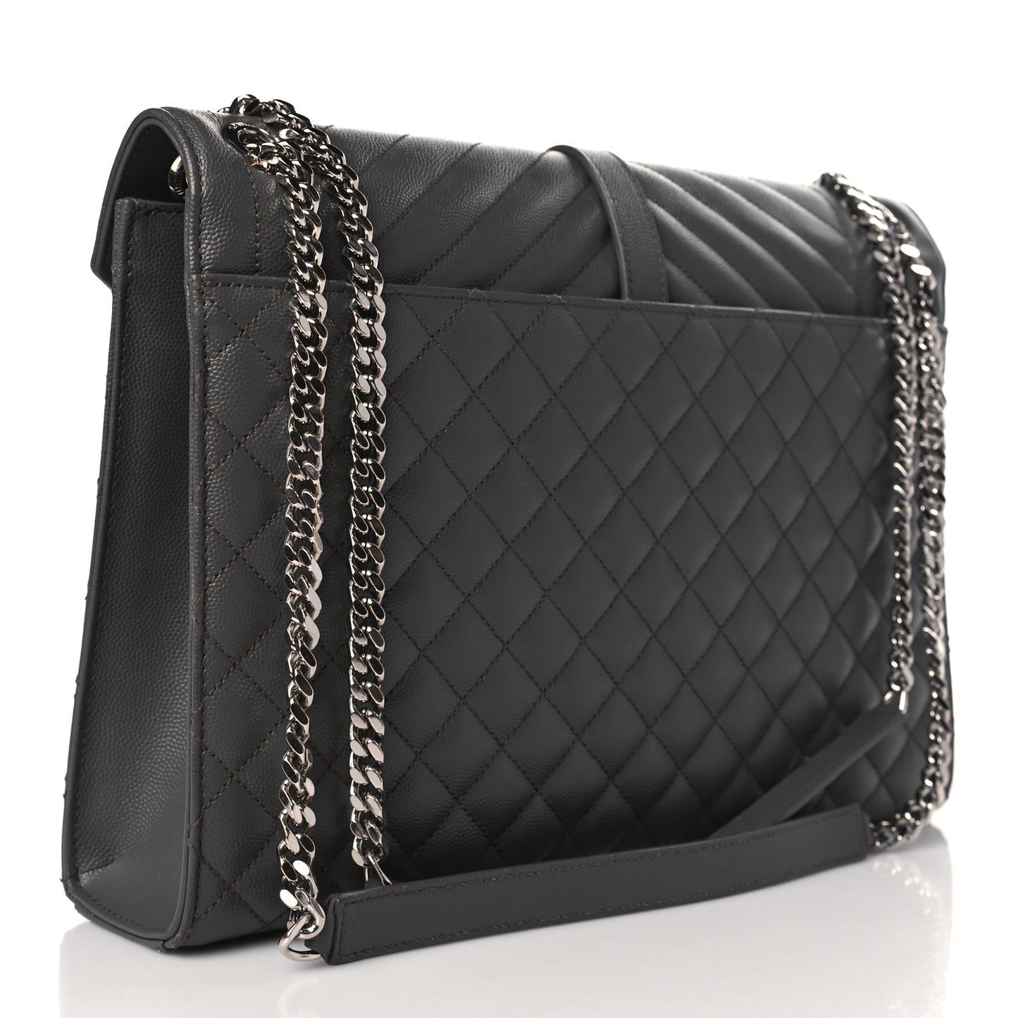 Grain De Poudre Textured Mixed Matelasse Large Triquilt Monogram Satchel Earth