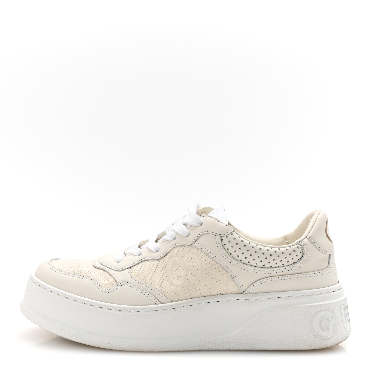 Gucci Calfskin GG Tennis Embossed Perforated Womens Platform 55mm Sneakers 38 Great White 1 of 10