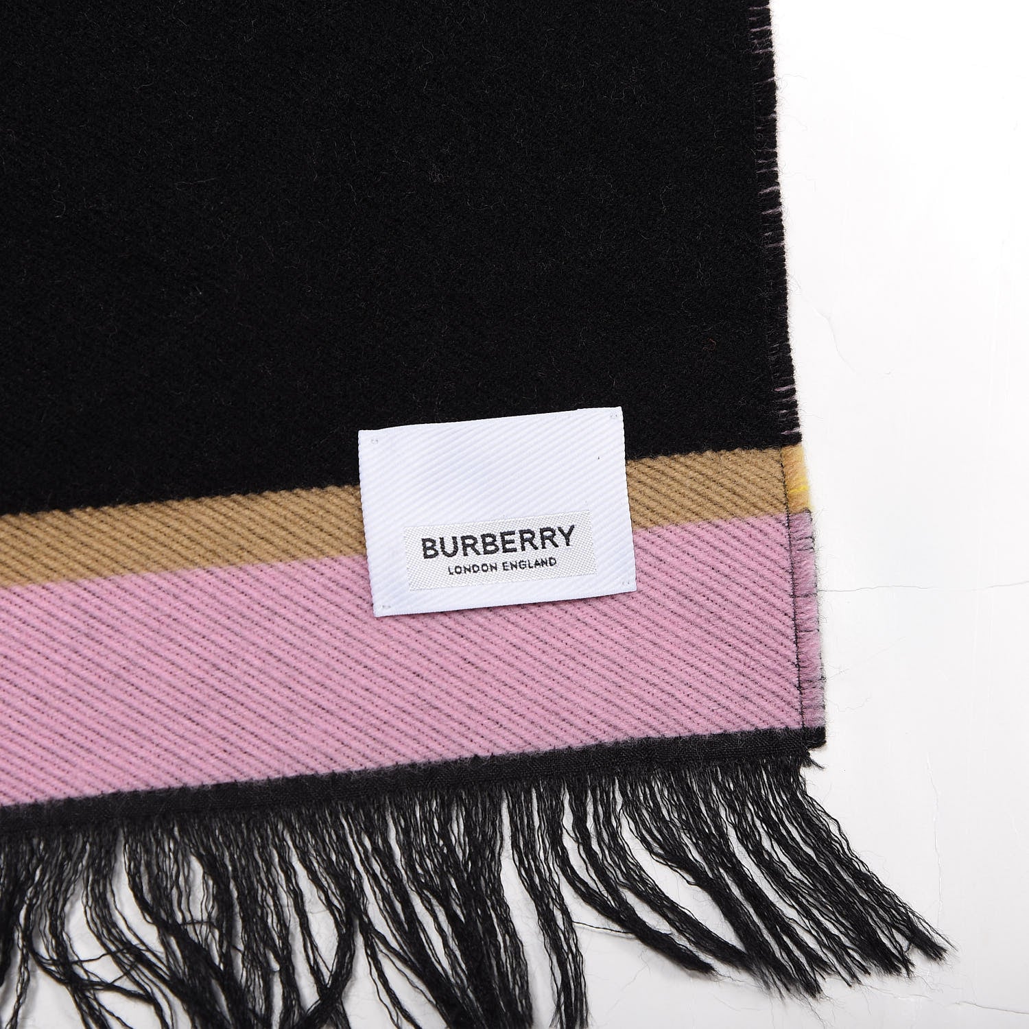 Burberry Silk Wool Contrast Logo Striped Scarf Canary Yellow 3 of 4