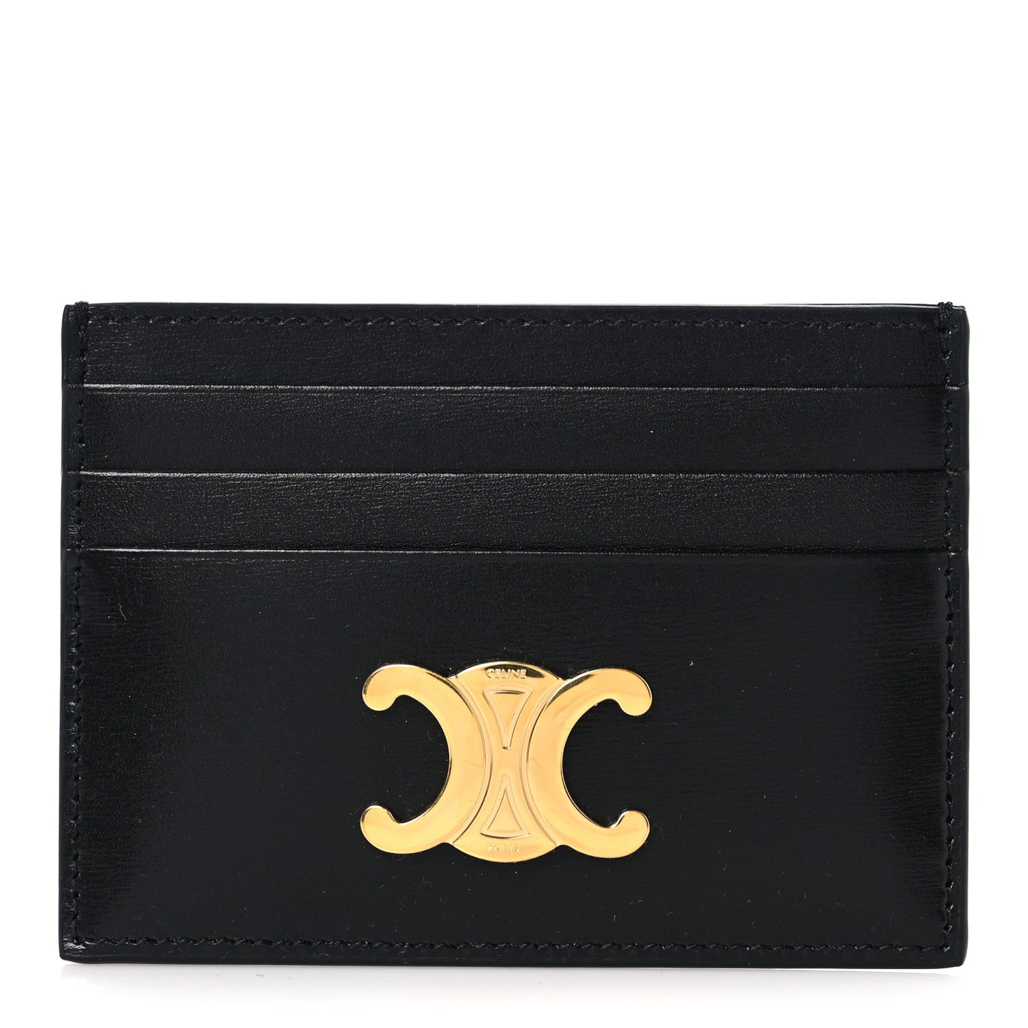 Shiny Calfskin Triomphe Card Holder Black