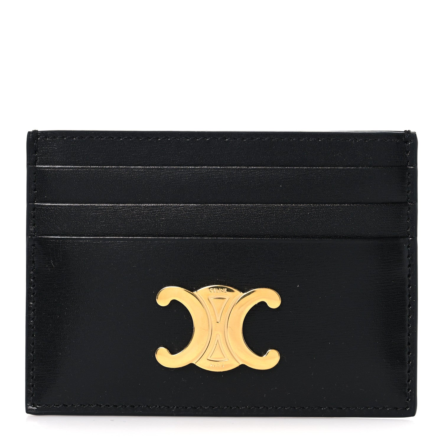 Celine Shiny Calfskin Triomphe Card Holder Black 1 of 7