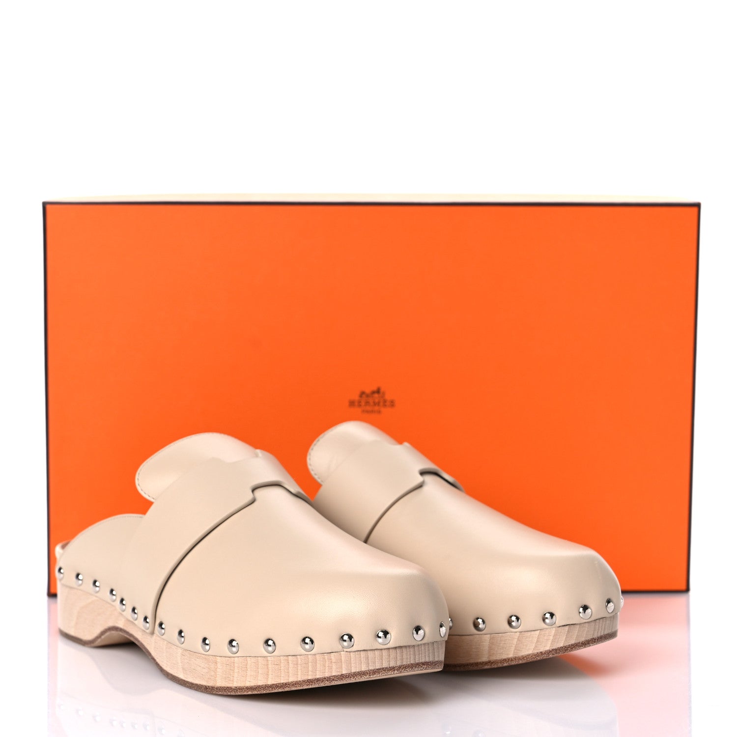 Hermes Calfskin Calya Mules 38 Hetre 9 of 9