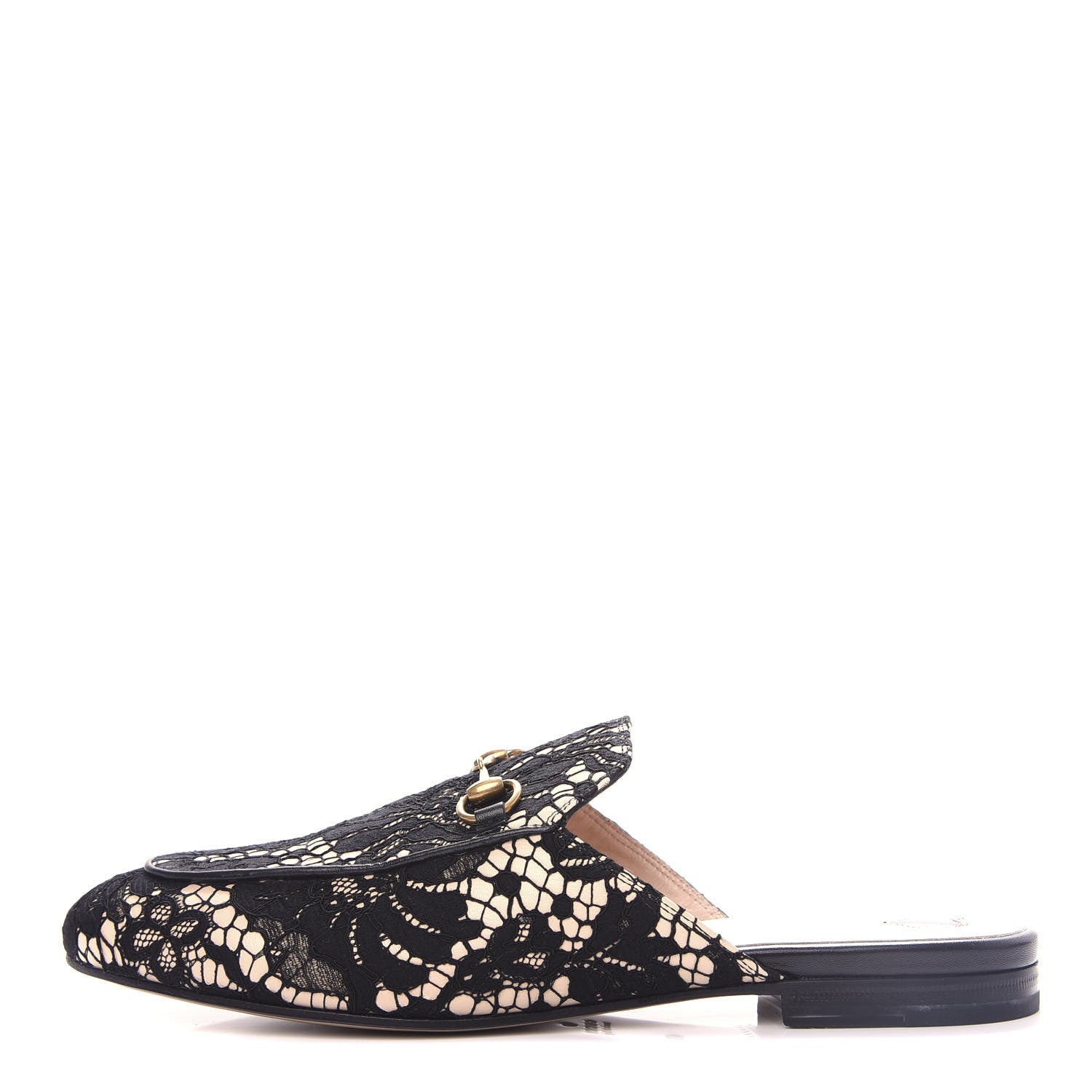 Gucci Lace Malaga Kid Womens Princetown Slippers 40 Black Skin Rose 1 of 11