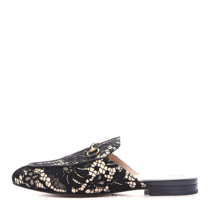 Gucci Lace Malaga Kid Womens Princetown Slippers 40 Black Skin Rose 1 of 11