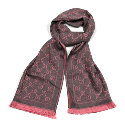 Gucci Wool Jacquard GG Monogram Sten Fringe Scarf Graphite Pink 2 of 10