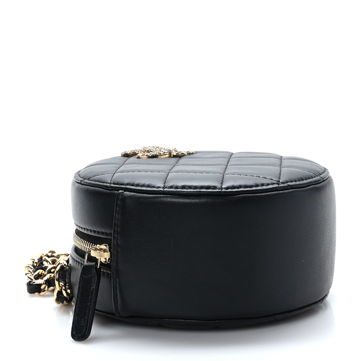 Chanel Lambskin Quilted Zirconium Round Clutch With Chain Black 4 of 9