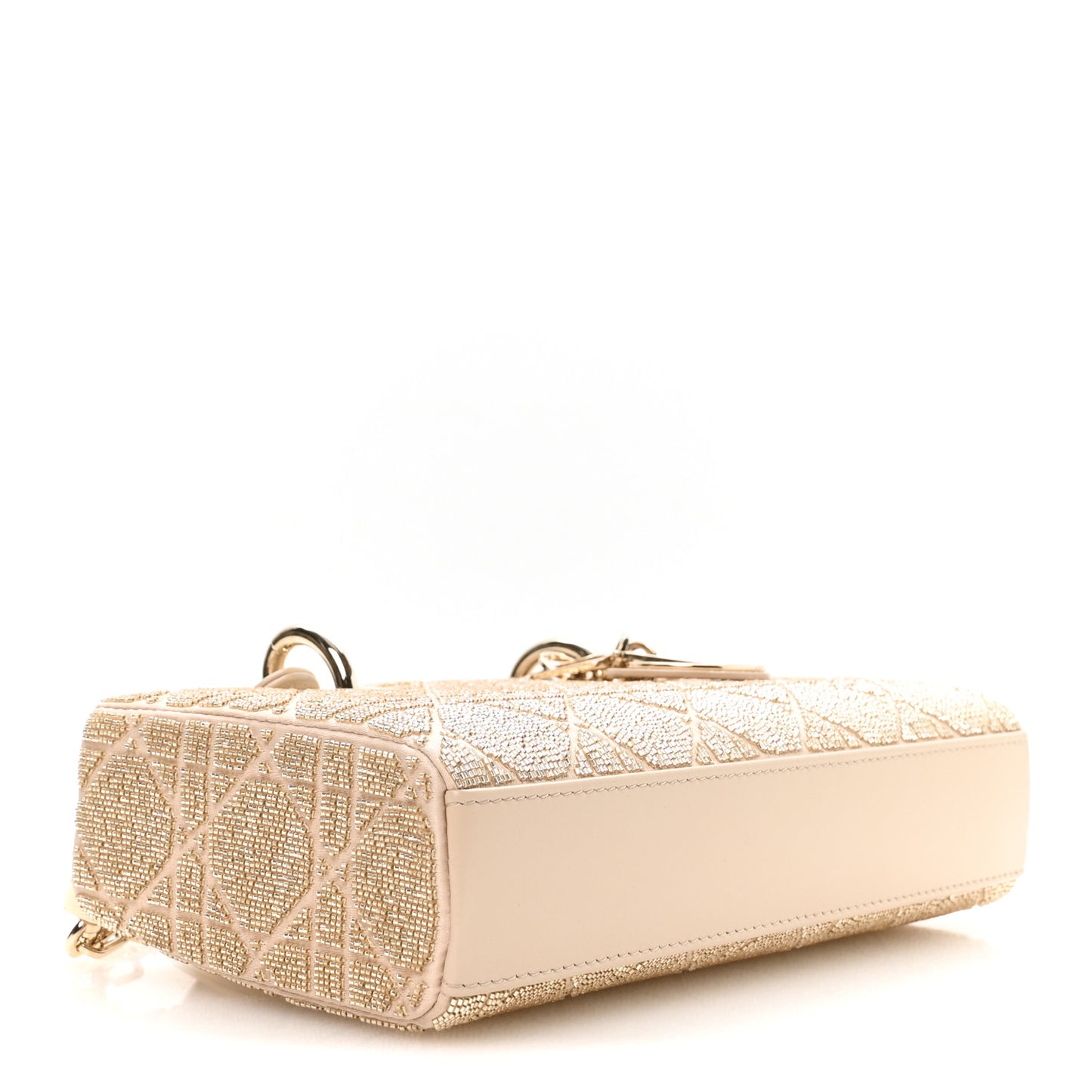 Lambskin Cannage Beaded Embroidered Micro Lady D-Joy Beige