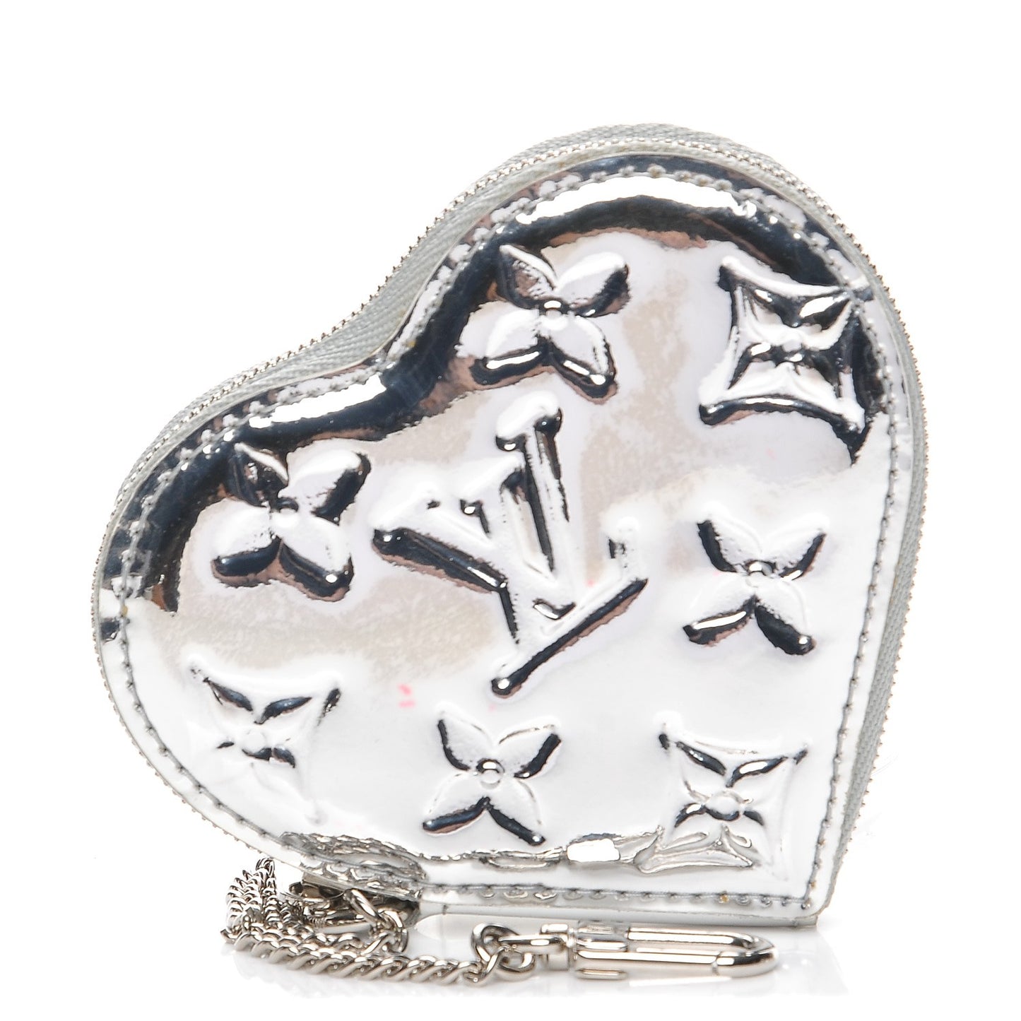 Monogram Miroir Heart Coin Purse Silver