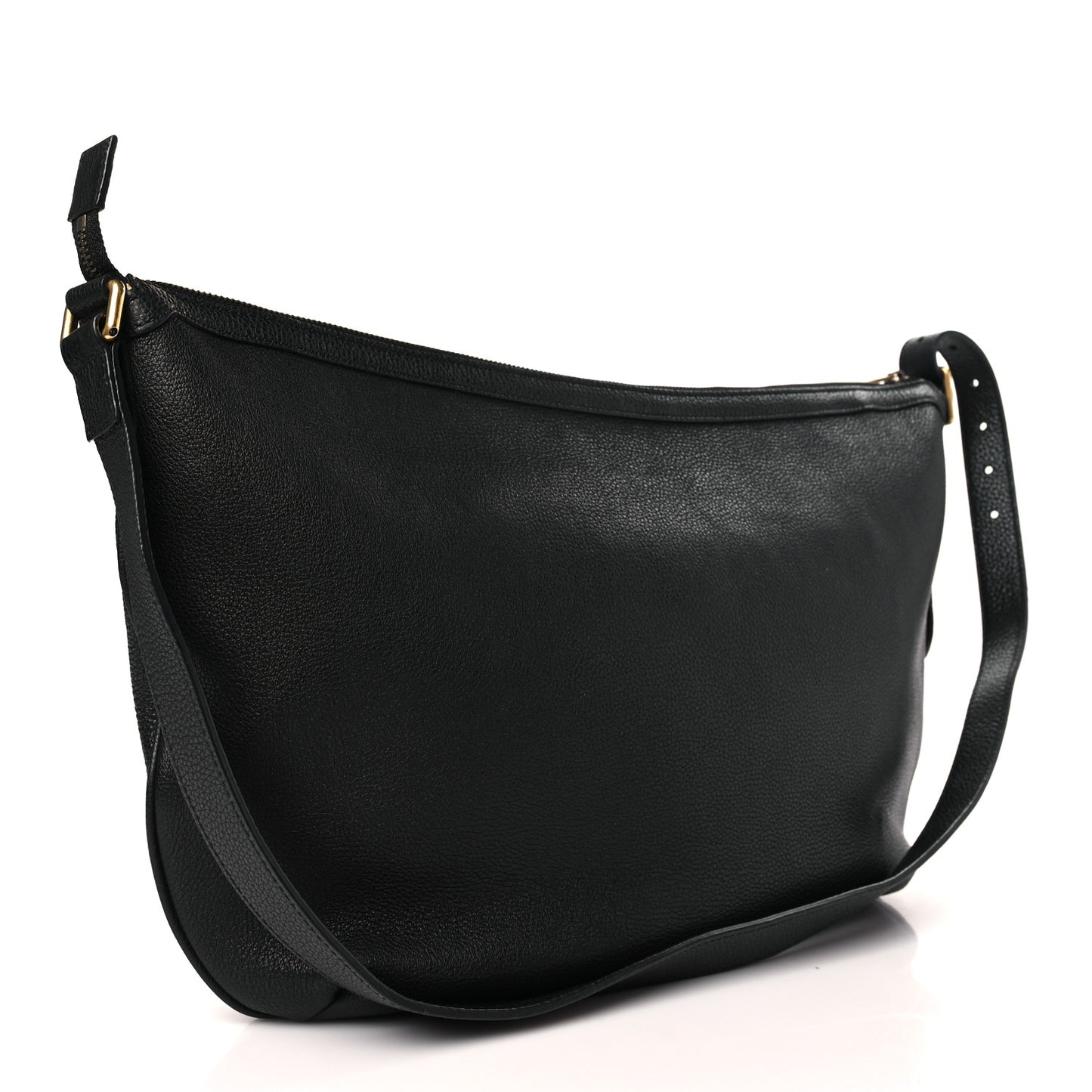 Grained Calfskin Logo Half Moon Hobo Black