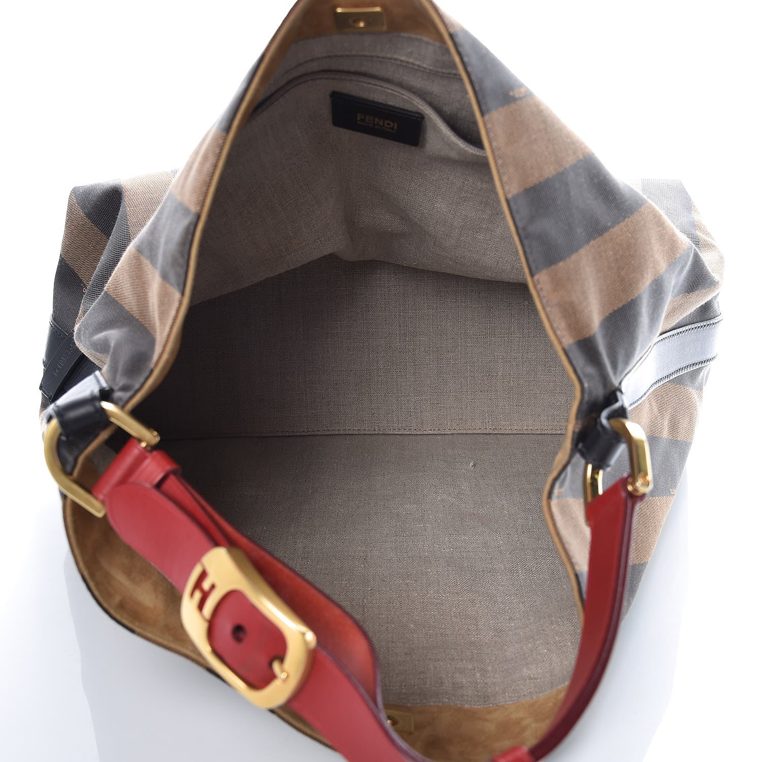 Fendi Pequin Cuoio Vegetale Large Hobo Tobacco Rosso Black 5 of 10
