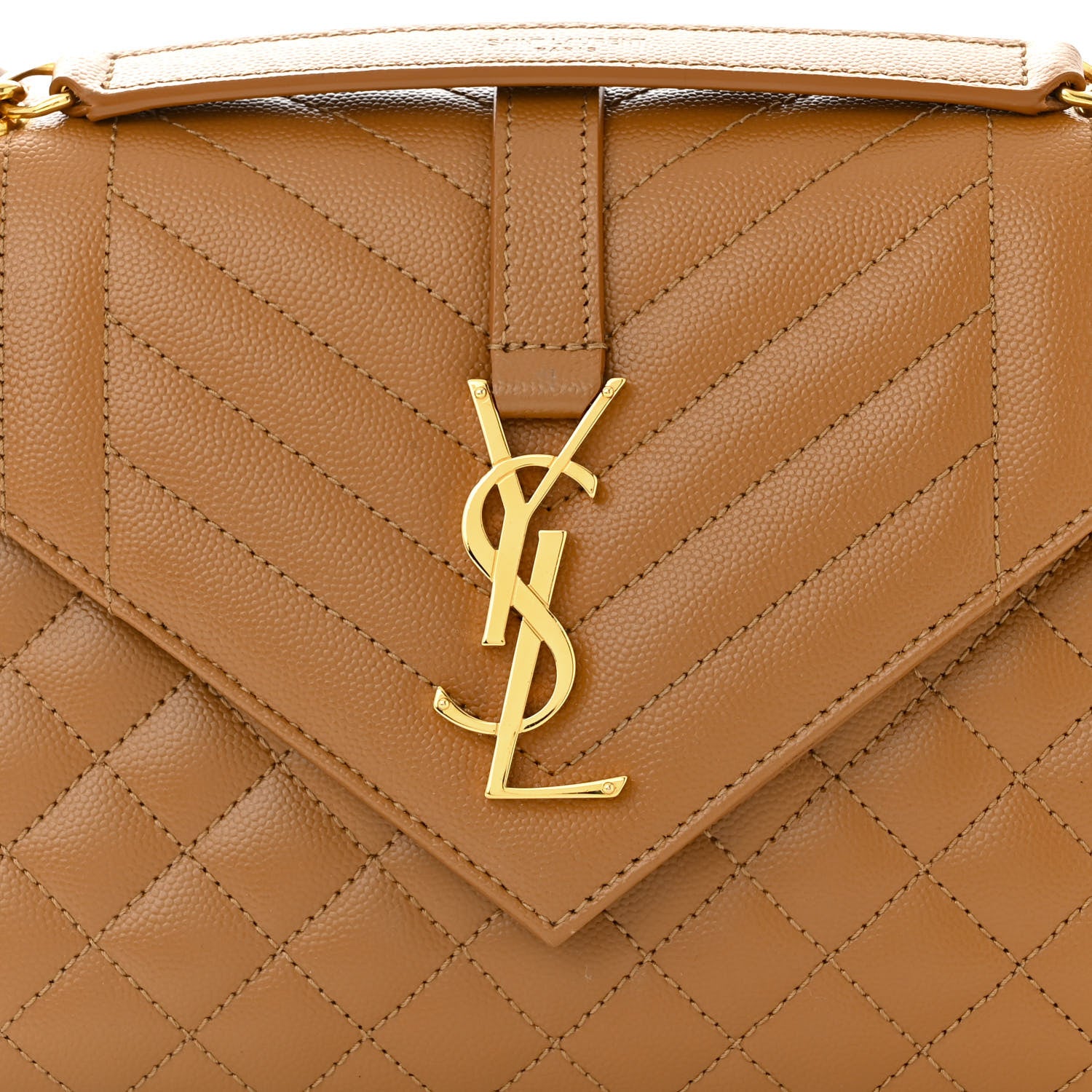 Saint Laurent Grain De Poudre Textured Mixed Matelasse Medium Triquilt Monogram Satchel Dark Cork 8 of 10