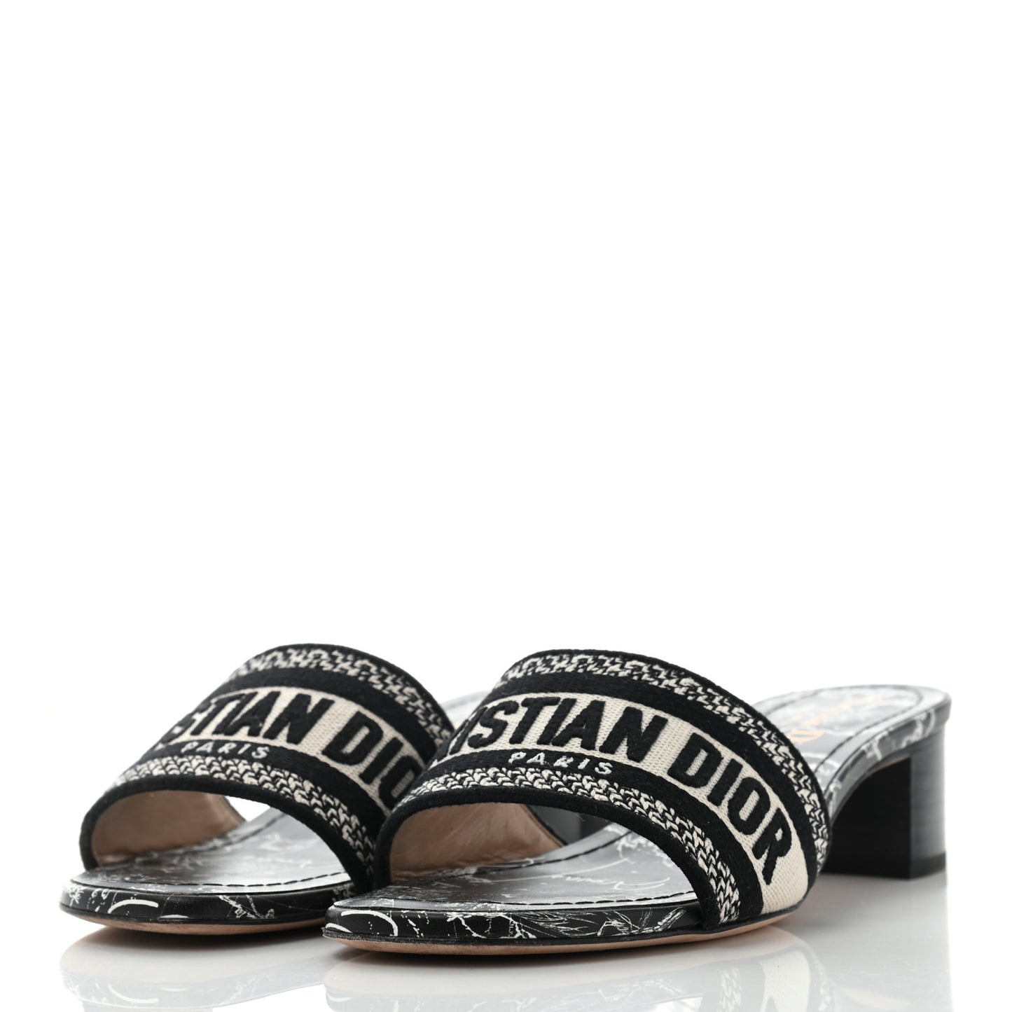 Canvas Around The World Embroidered Dway 40mm Slide Sandals 36.5 Black
