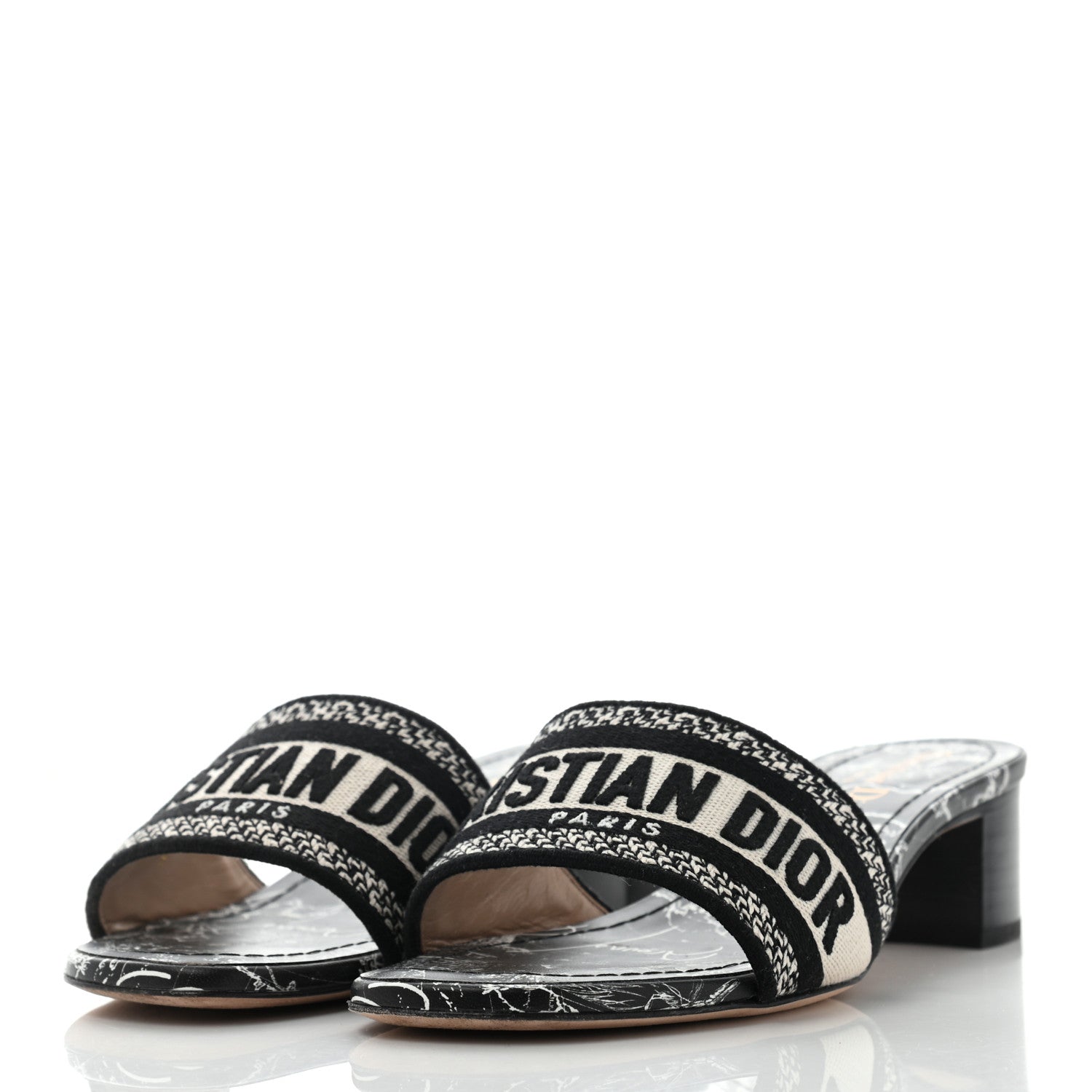 Christian Dior Canvas Around The World Embroidered Dway 40mm Slide Sandals 36.5 Black 3 of 8