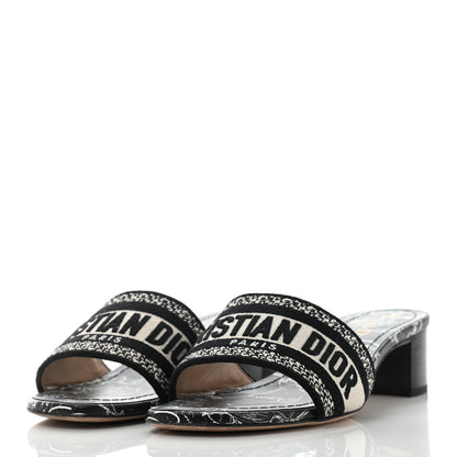 Christian Dior Canvas Around The World Embroidered Dway 40mm Slide Sandals 36.5 Black 3 of 8