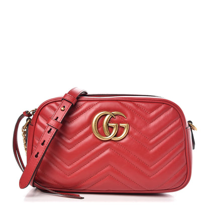 Gucci Calfskin Matelasse Small GG Marmont Chain Shoulder Bag Hibiscus Red 1 of 9