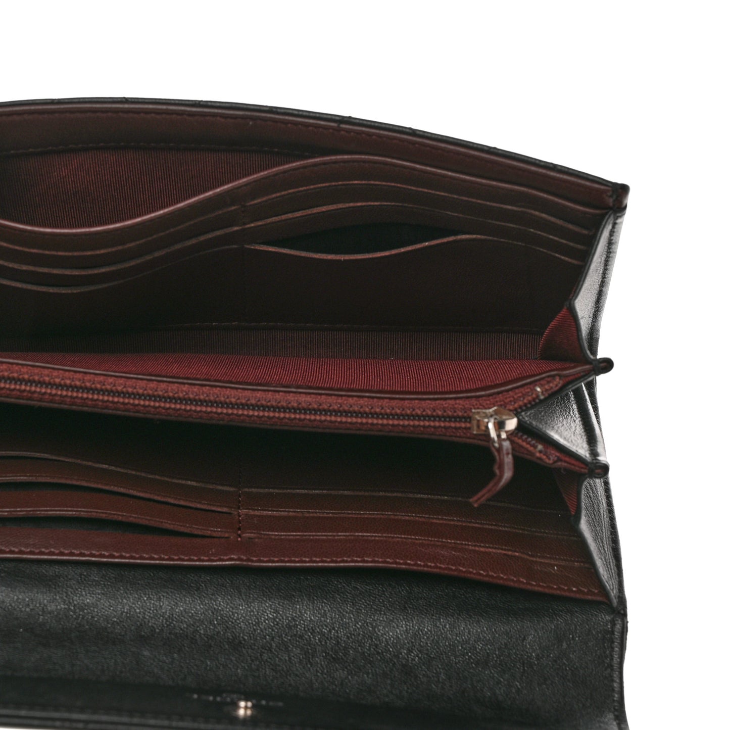Lambskin Quilted Large Gusset Flap Wallet Black