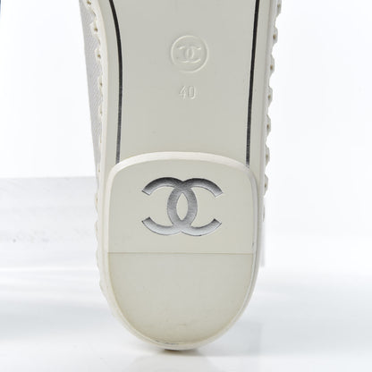 Chanel Fabric Chain CC Mocassin Loafer 40 White Navy 9 of 11