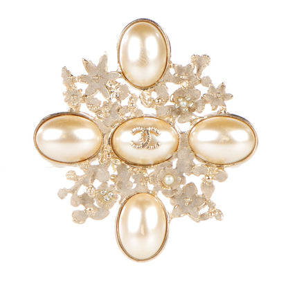 Chanel Crystal Mother of Pearl CC Flower Brooch Gold 1 of 5